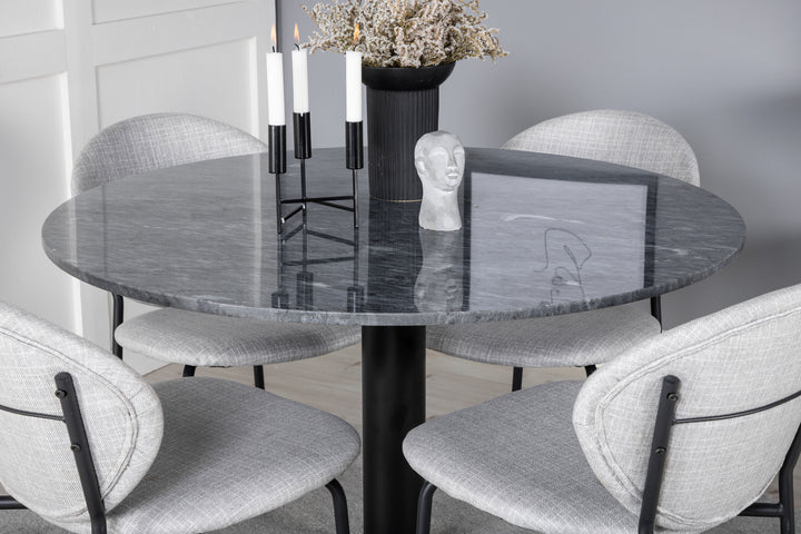Venture Home Estelle Round Dining Table ø106 H75 - Black / Black+Vault Dining Chair - Black Legs - Grey Fabric_4