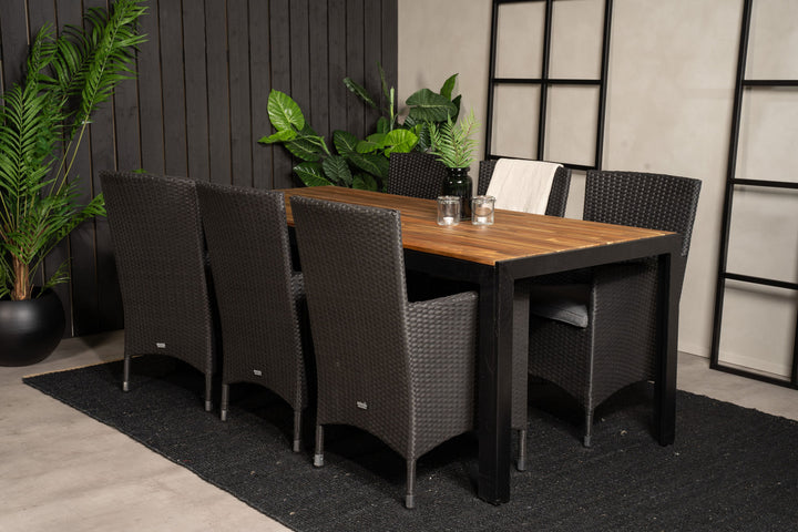 Venture Home Bois Dining table 200*100cm - Black Legs / Acacia +Malin Arm Chair with cushion