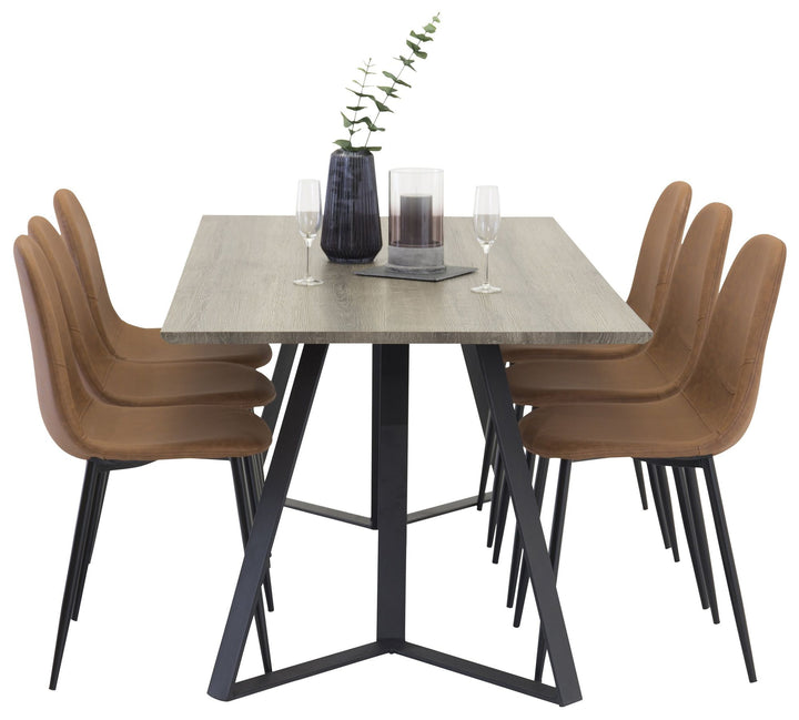 Venture Home Marina Dining table - Grey wood / black (1) + Polar Dining Chair - Cognac / Blac