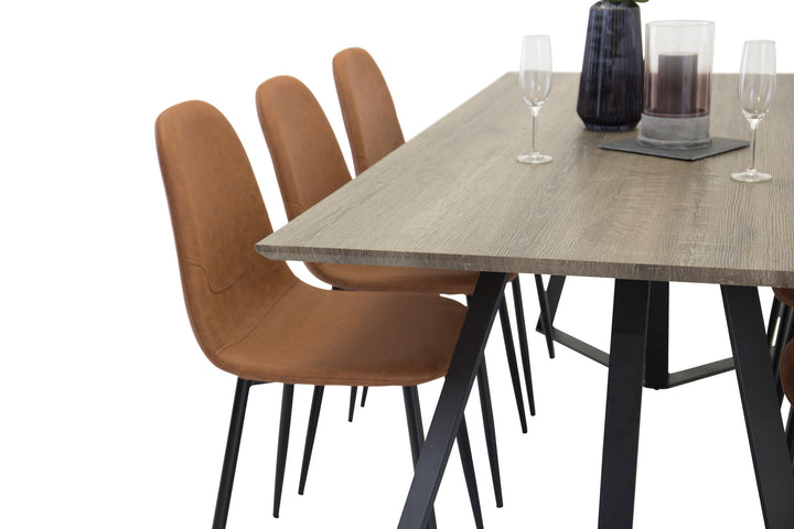 Venture Home Marina Dining table - Grey wood / black (1) + Polar Dining Chair - Cognac / Blac