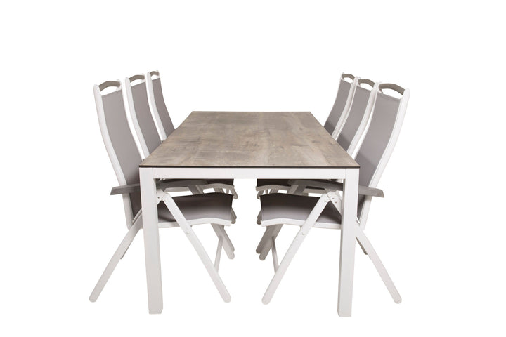 Venture Home Llama Dining Table 205*100 - White Alu / Grey HPL - Albany 5:pos Chair - White/Grey 6