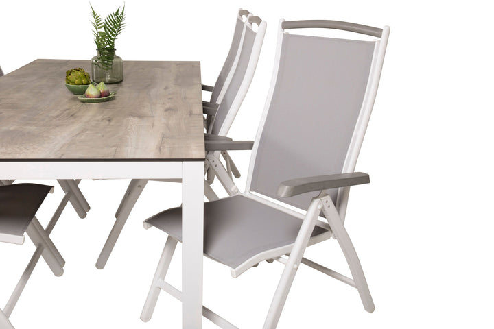 Venture Home Llama Dining Table 205*100 - White Alu / Grey HPL - Albany 5:pos Chair - White/Grey 6