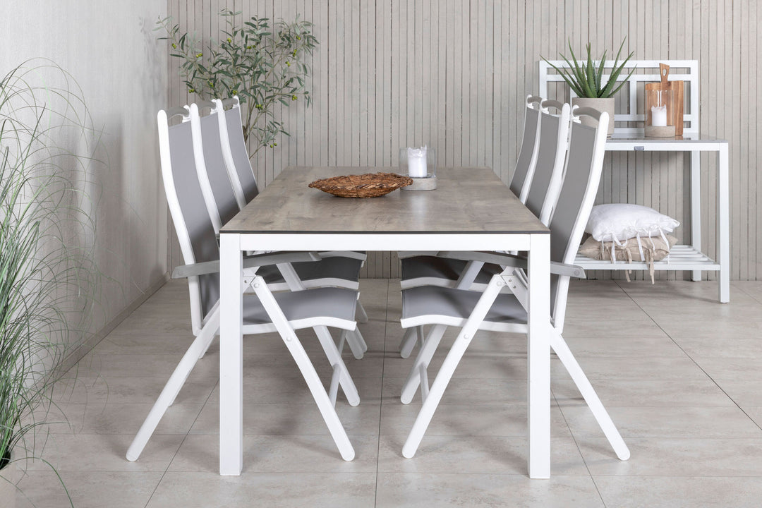 Venture Home Llama Dining Table 205*100 - White Alu / Grey HPL - Albany 5:pos Chair - White/Grey 6