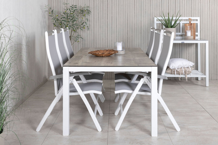 Venture Home Llama Dining Table 205*100 - White Alu / Grey HPL - Albany 5:pos Chair - White/Grey 6