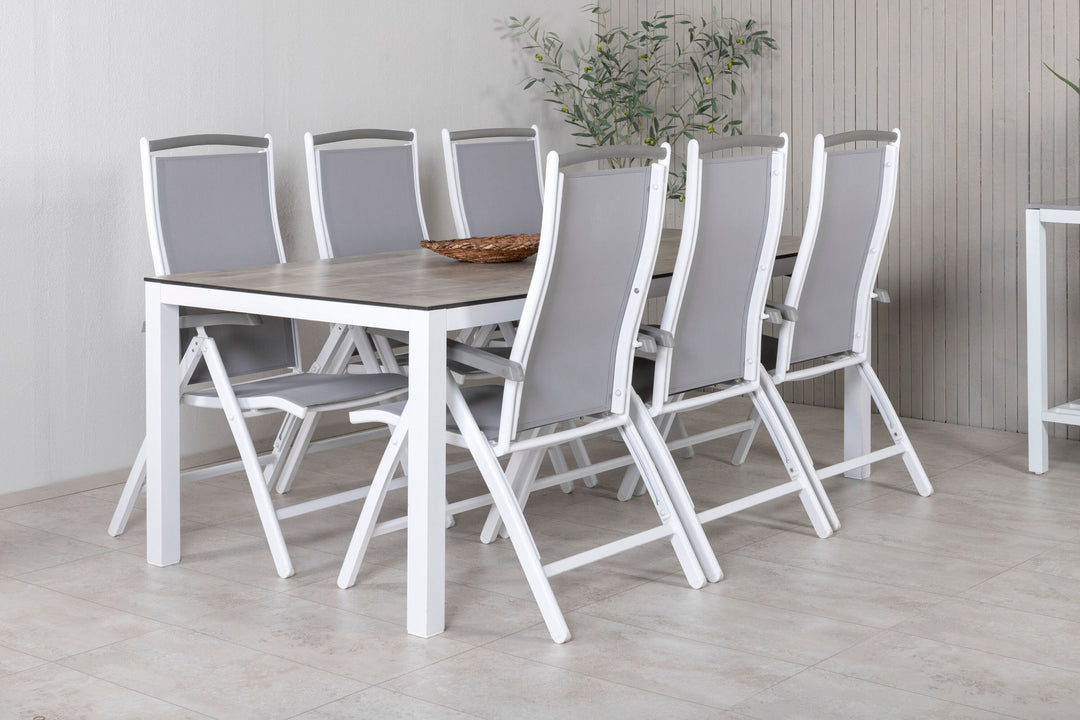 Venture Home Llama Dining Table 205*100 - White Alu / Grey HPL - Albany 5:pos Chair - White/Grey 6