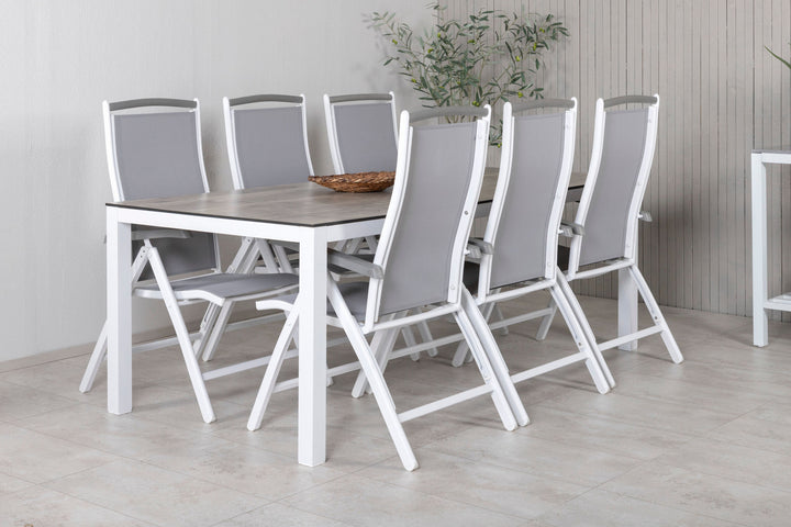 Venture Home Llama Dining Table 205*100 - White Alu / Grey HPL - Albany 5:pos Chair - White/Grey 6