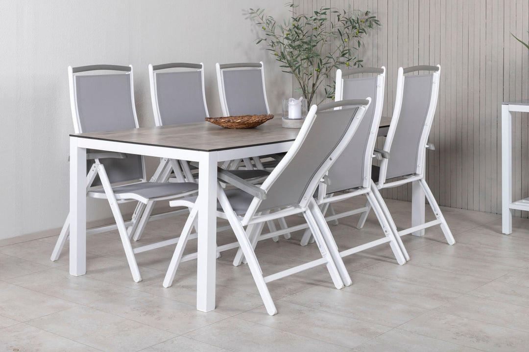 Venture Home Llama Dining Table 205*100 - White Alu / Grey HPL - Albany 5:pos Chair - White/Grey 6