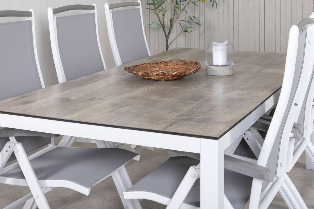 Venture Home Llama Dining Table 205*100 - White Alu / Grey HPL - Albany 5:pos Chair - White/Grey 6