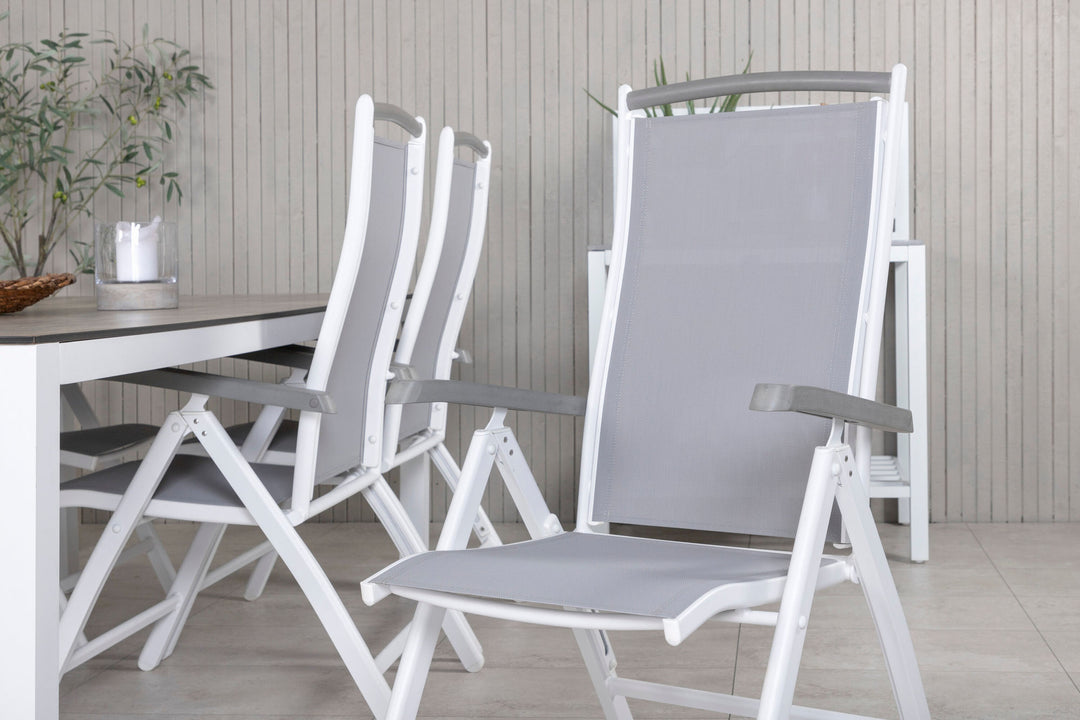 Venture Home Llama Dining Table 205*100 - White Alu / Grey HPL - Albany 5:pos Chair - White/Grey 6