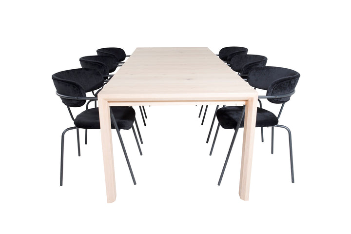 Venture Home Slider Extention Table - White Wash - 170+40+40cm +Arrow armchair - Black Legs