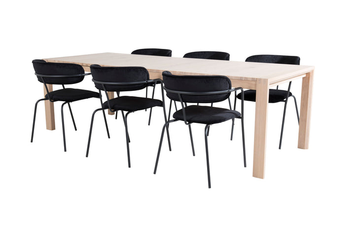 Venture Home Slider Extention Table - White Wash - 170+40+40cm +Arrow armchair - Black Legs