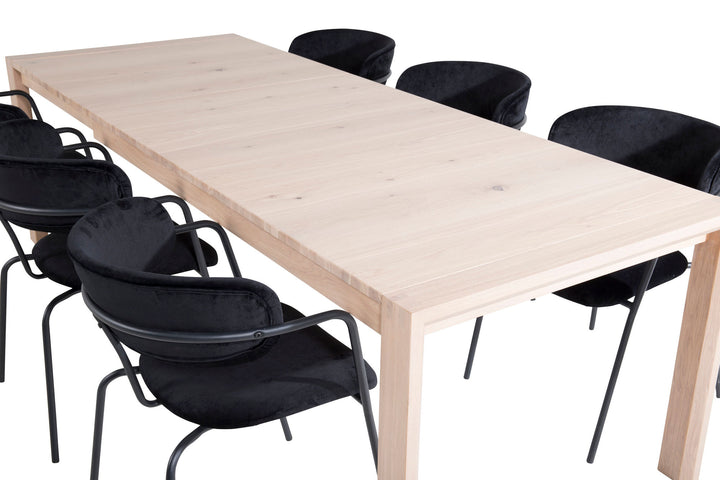 Venture Home Slider Extention Table - White Wash - 170+40+40cm +Arrow armchair - Black Legs