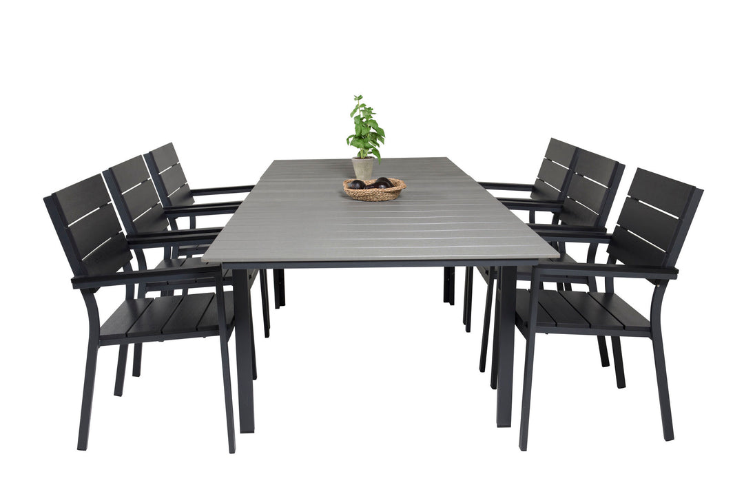 Venture Home Levels Dining Table 160/240*90 - Black Alu / Grey Aintwood +Levels Chair (stackable) - Black Alu / Black Aintwood_6