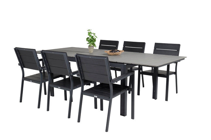 Venture Home Levels Dining Table 160/240*90 - Black Alu / Grey Aintwood +Levels Chair (stackable) - Black Alu / Black Aintwood_6