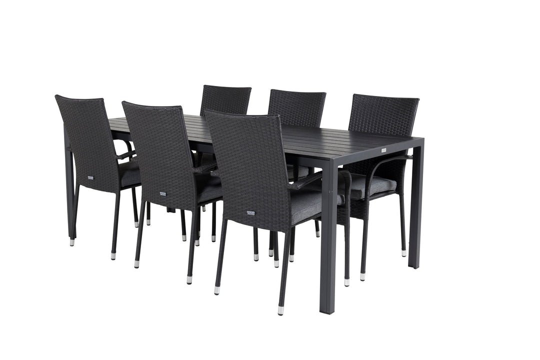 Venture Home Break Dining Table - 205*90 - Black Alu / Black Aintwood+Anna Arm Chair (stackab