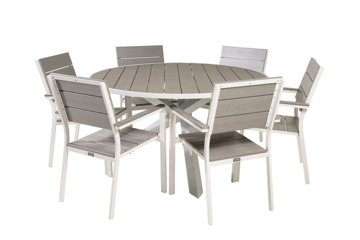 Venture Home Parma Table ø 140 - White/Grey - Levels Chair (stackable) - White Alu / Grey Aintwood 6