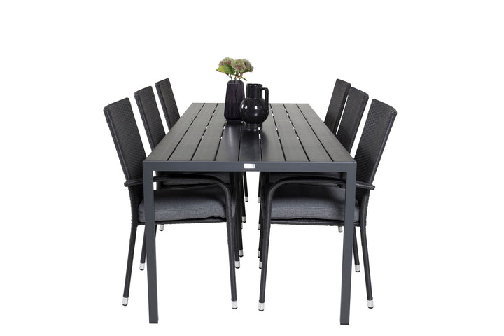 Venture Home Break Dining Table - 205*90 - Black Alu / Black Aintwood+Anna Arm Chair (stackab