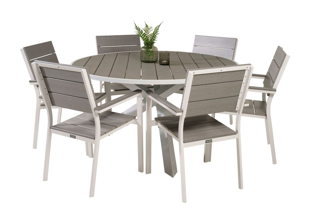 Venture Home Parma Table ø 140 - White/Grey - Levels Chair (stackable) - White Alu / Grey Aintwood 6