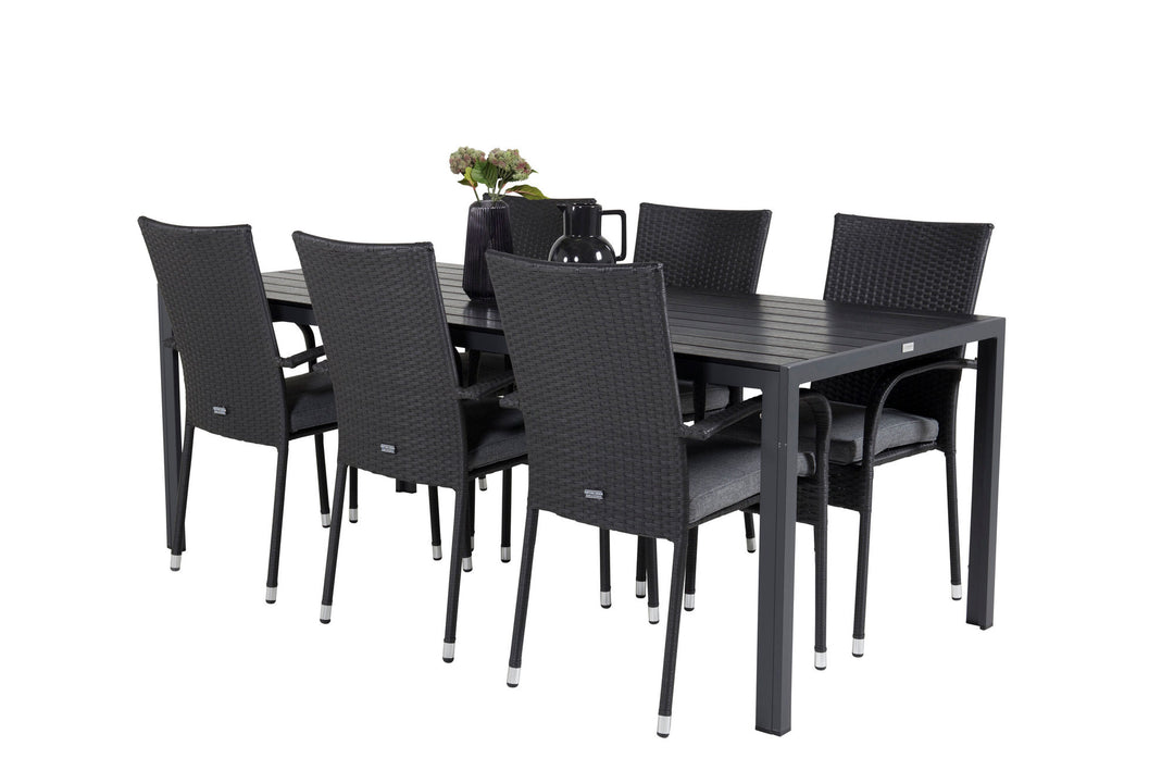 Venture Home Break Dining Table - 205*90 - Black Alu / Black Aintwood+Anna Arm Chair (stackab