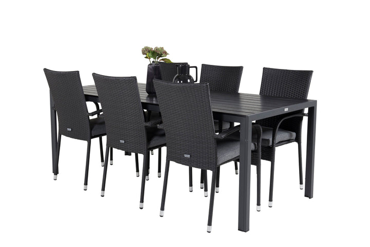 Venture Home Break Dining Table - 205*90 - Black Alu / Black Aintwood+Anna Arm Chair (stackab