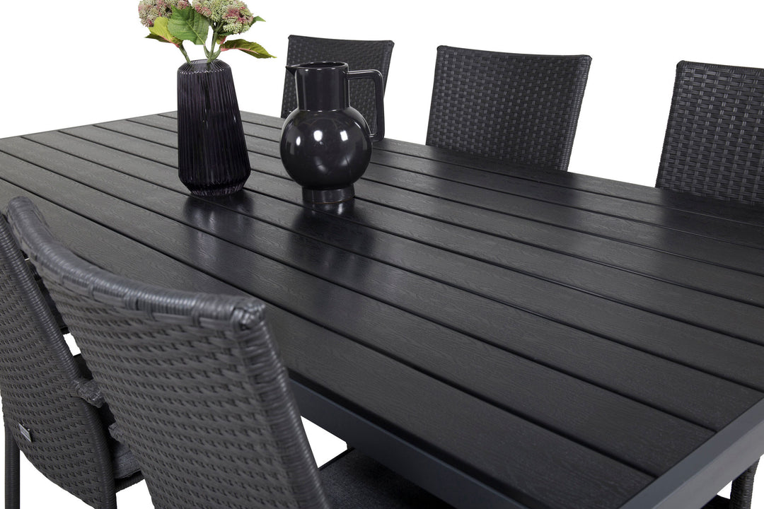 Venture Home Break Dining Table - 205*90 - Black Alu / Black Aintwood+Anna Arm Chair (stackab