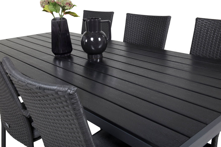 Venture Home Break Dining Table - 205*90 - Black Alu / Black Aintwood+Anna Arm Chair (stackab