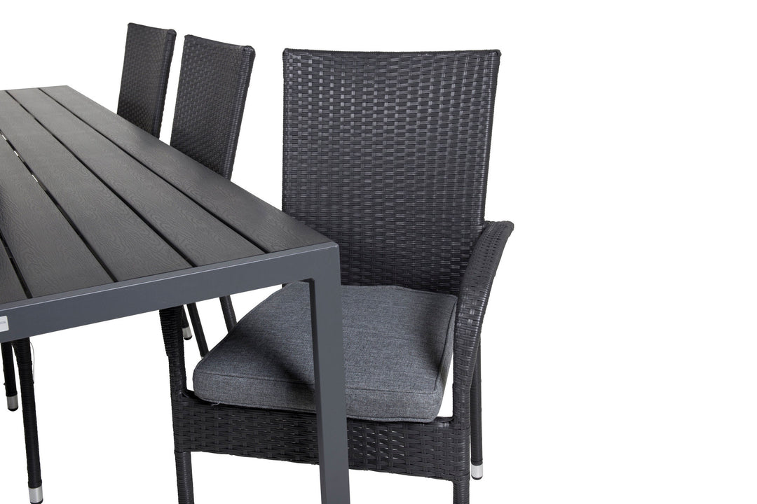 Venture Home Break Dining Table - 205*90 - Black Alu / Black Aintwood+Anna Arm Chair (stackab