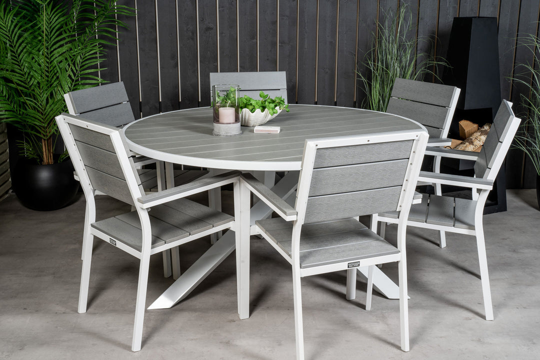 Venture Home Parma Table ø 140 - White/Grey - Levels Chair (stackable) - White Alu / Grey Aintwood 6