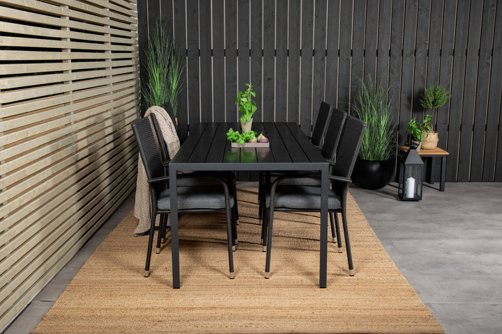 Venture Home Break Dining Table - 205*90 - Black Alu / Black Aintwood+Anna Arm Chair (stackab