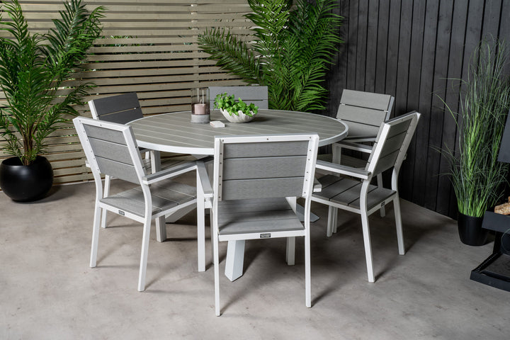 Venture Home Parma Table ø 140 - White/Grey - Levels Chair (stackable) - White Alu / Grey Aintwood 6