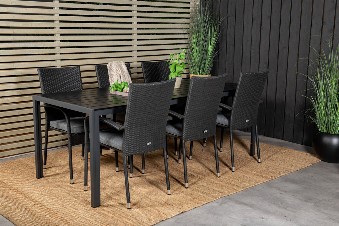Venture Home Break Dining Table - 205*90 - Black Alu / Black Aintwood+Anna Arm Chair (stackab