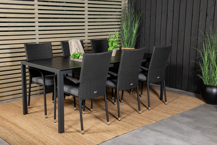 Venture Home Break Dining Table - 205*90 - Black Alu / Black Aintwood+Anna Arm Chair (stackab