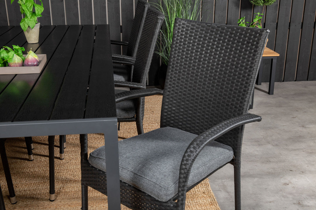Venture Home Break Dining Table - 205*90 - Black Alu / Black Aintwood+Anna Arm Chair (stackab