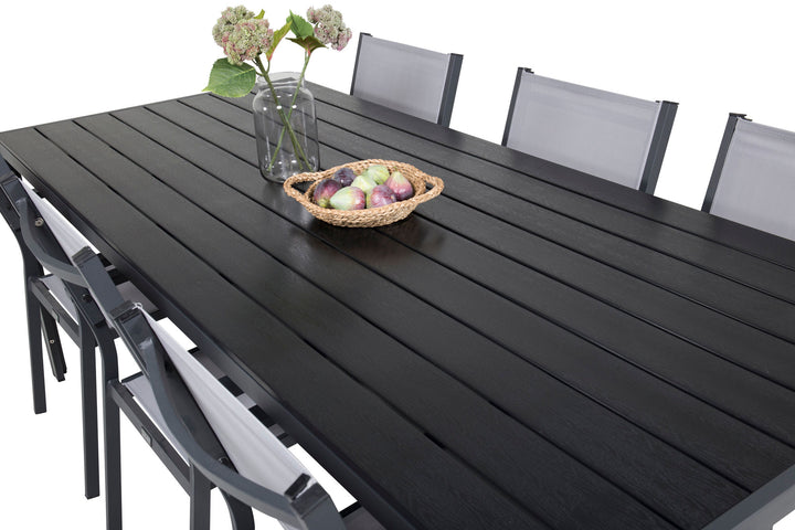 Venture Home Break Dining Table - 205*90 - Black Alu / Black Aintwood+Copacabana Arm Chair (s