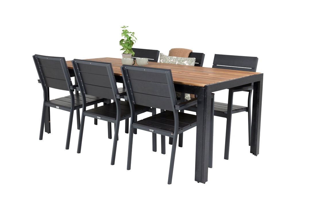 Venture Home Bois Dining table 200*100cm - Black Legs / Acacia +Levels Chair (stackable) - B