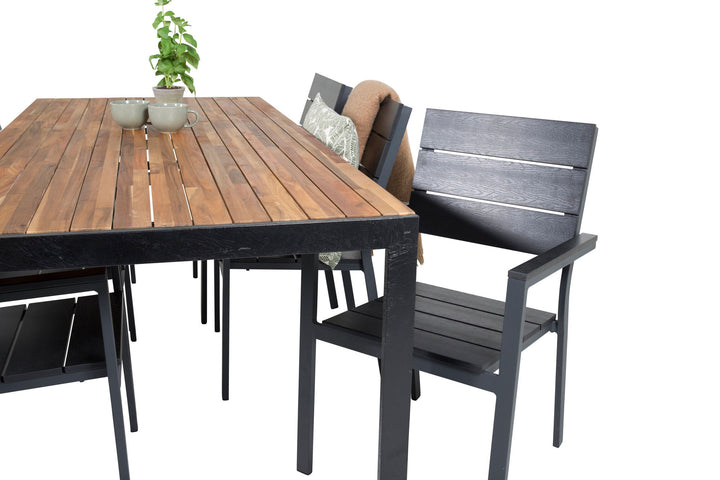 Venture Home Bois Dining table 200*100cm - Black Legs / Acacia +Levels Chair (stackable) - B