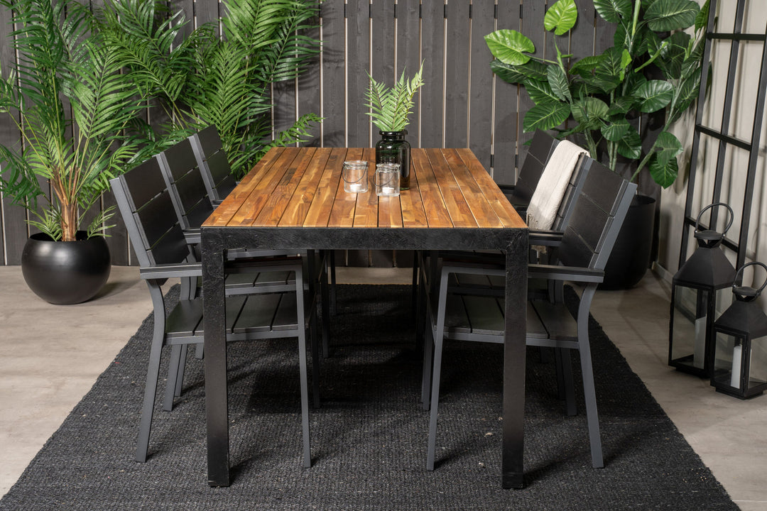 Venture Home Bois Dining table 200*100cm - Black Legs / Acacia +Levels Chair (stackable) - B