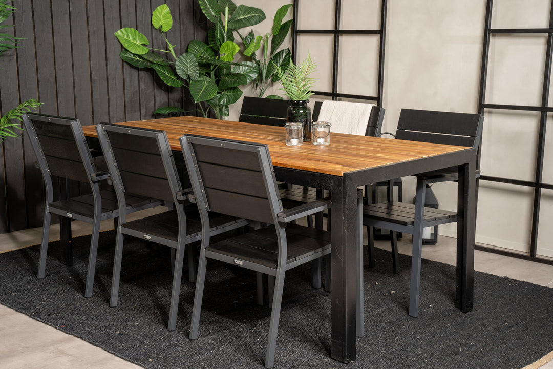 Venture Home Bois Dining table 200*100cm - Black Legs / Acacia +Levels Chair (stackable) - B