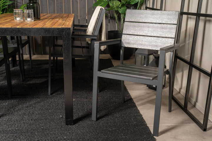 Venture Home Bois Dining table 200*100cm - Black Legs / Acacia +Levels Chair (stackable) - B