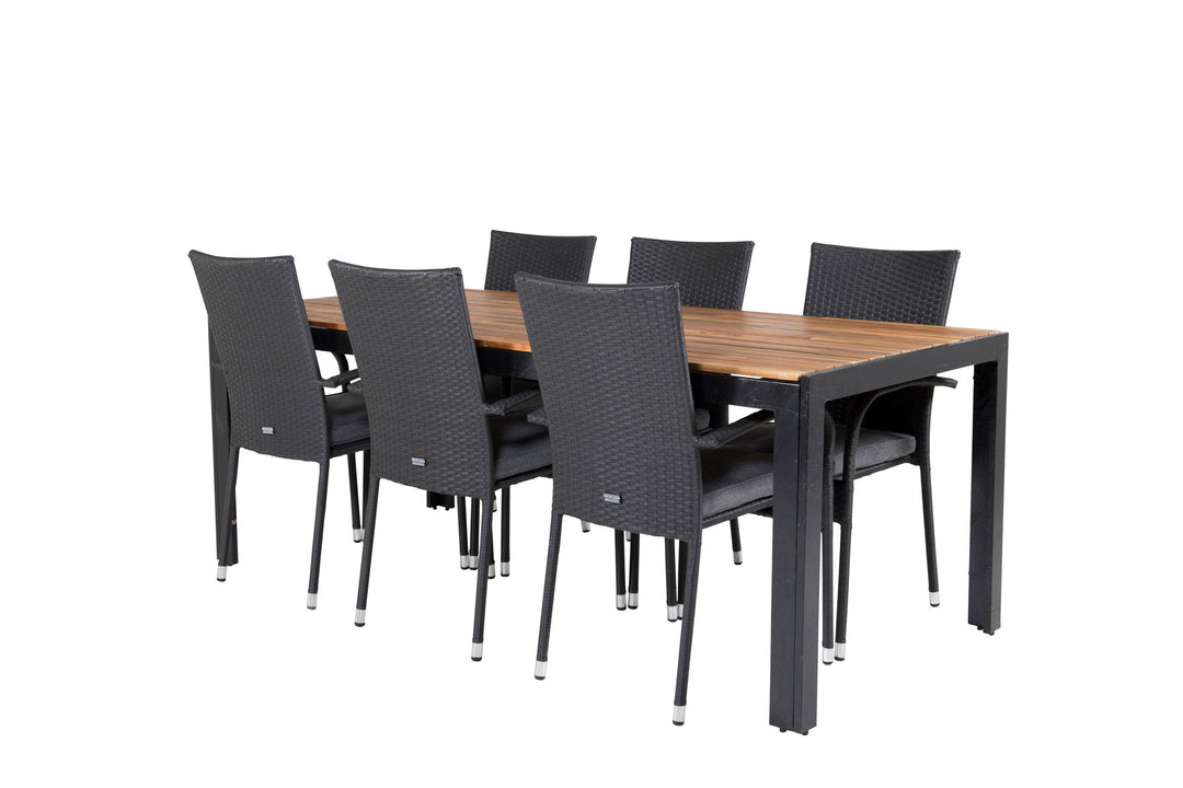 Venture Home Bois Dining table 200*100cm - Black Legs / Acacia +Anna Arm Chair (stackable) -