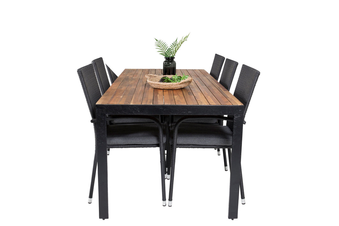 Venture Home Bois Dining table 200*100cm - Black Legs / Acacia +Anna Arm Chair (stackable) -