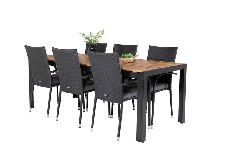 Venture Home Bois Dining table 200*100cm - Black Legs / Acacia +Anna Arm Chair (stackable) -