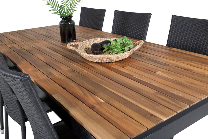 Venture Home Bois Dining table 200*100cm - Black Legs / Acacia +Anna Arm Chair (stackable) -