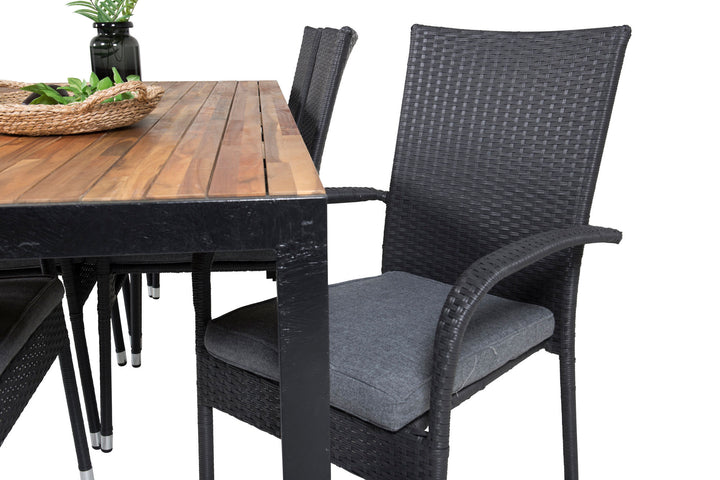 Venture Home Bois Dining table 200*100cm - Black Legs / Acacia +Anna Arm Chair (stackable) -