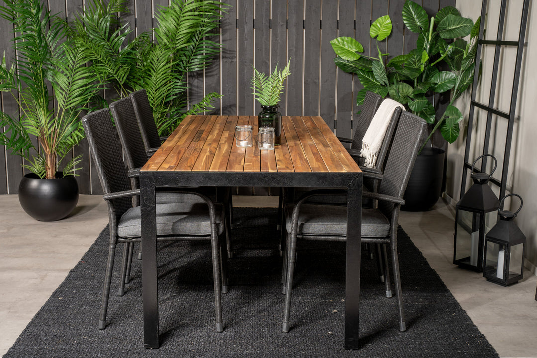 Venture Home Bois Dining table 200*100cm - Black Legs / Acacia +Anna Arm Chair (stackable) -