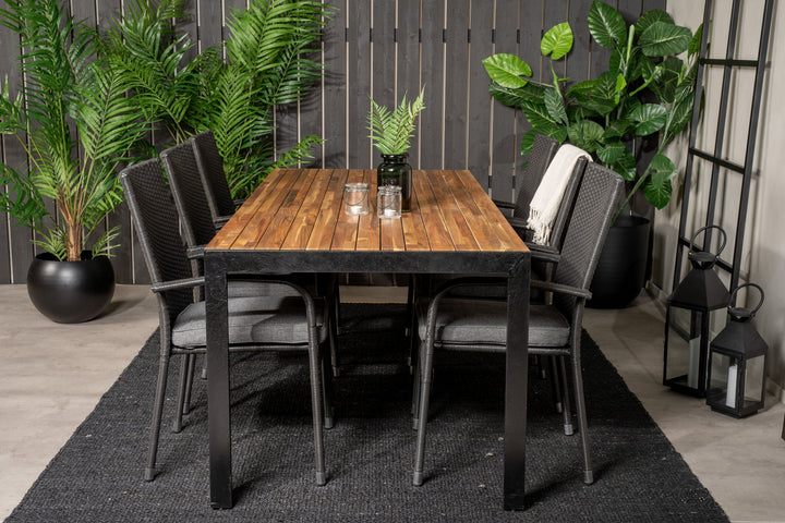Venture Home Bois Dining table 200*100cm - Black Legs / Acacia +Anna Arm Chair (stackable) -