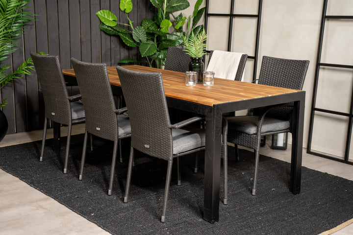 Venture Home Bois Dining table 200*100cm - Black Legs / Acacia +Anna Arm Chair (stackable) -