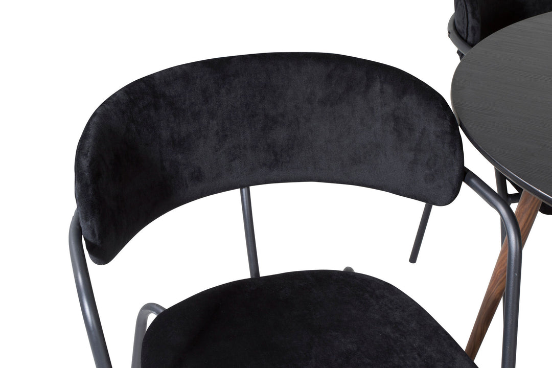 Venture Home Plaza Round Table 100 cm - Black Top - Walnut legs+Arrow armchair - Black Legs - Black Velvet_4