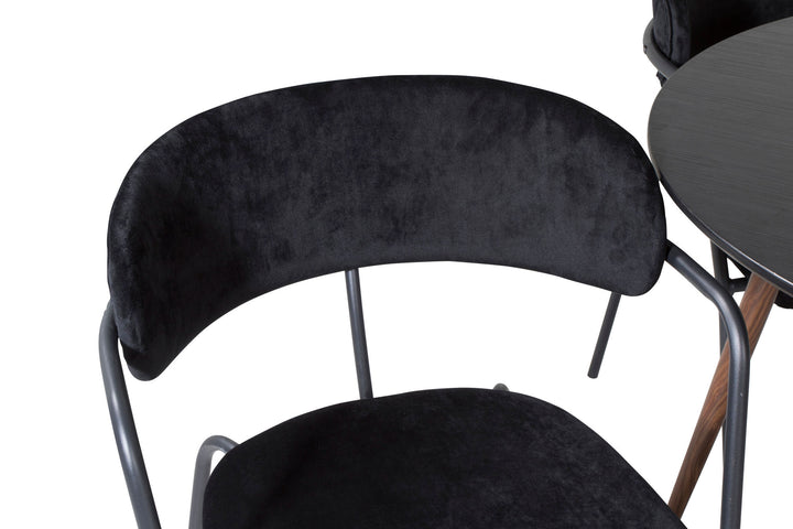 Venture Home Plaza Round Table 100 cm - Black Top - Walnut legs+Arrow armchair - Black Legs - Black Velvet_4