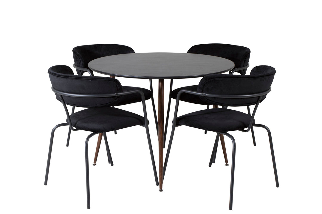 Venture Home Plaza Round Table 100 cm - Black Top - Walnut legs+Arrow armchair - Black Legs - Black Velvet_4